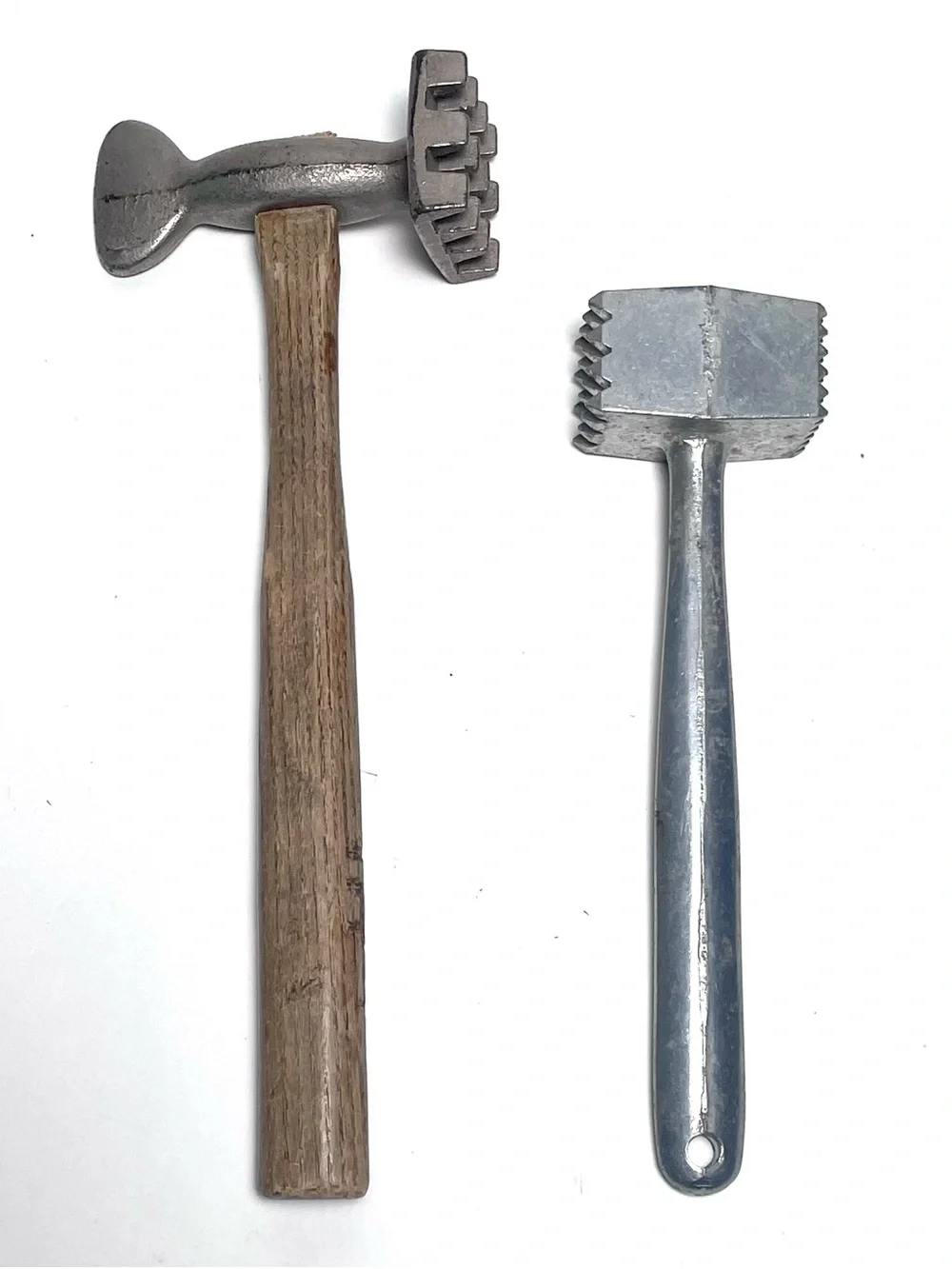 Vintage Meat Tenderizer Mallet Lot (2) Cast Aluminum Wood Handle Kitchen Pounder